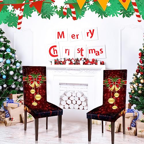 Christmas Chair Covers Set of 6 - Red Holiday Dining Chair Protectors