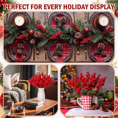 Artificial Red Berries Stems Bulk Pack 100 Pieces 10.6 Inch - Classic Variation