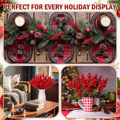 Artificial Red Berries Stems Bulk Pack 100 Pieces 10.6 Inch - Classic Variation