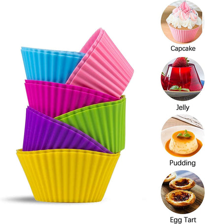 Skiennix Reusable Silicone Cupcake Liners - Non-Stick Baking Molds - Set of 12 Colorful Kitchen Accessories