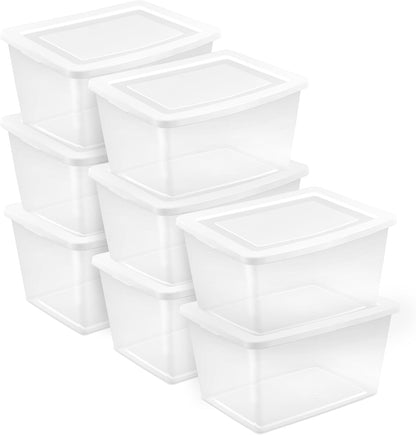 Sterilite 8-Pack Storage Boxes - Clear Plastic Containers with Lids | 58 Quart Heavy-Duty Organizers for Home & Office