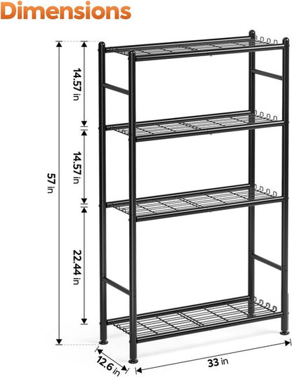 APEXCHASER Metal Shelving - 4-Tier Steel Wire Storage Organizer with Hooks | Adjustable Feet, Space-Saving Design (33''L x 12.6''W x 57''H)