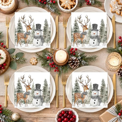 Snowman Christmas Paper Napkins 50pcs Winter Watercolor Holiday Party Decor