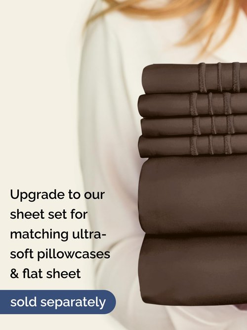 Extra Deep King Fitted Sheet - Hotel Luxury Single Fitted Sheet Only - Easily Fits 18 inch to 24 inch Mattress - Ultra Soft, Wrinkle Free w/Extra Deep Pockets - Easy-Care, Breathable & Comfy - Brown