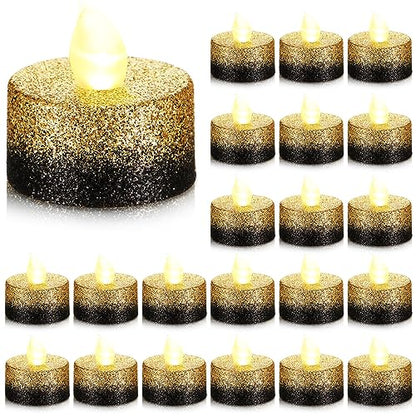 Retisee 48 Pack Flameless LED Tea Lights - Gold & Black, 1.65 Inch
