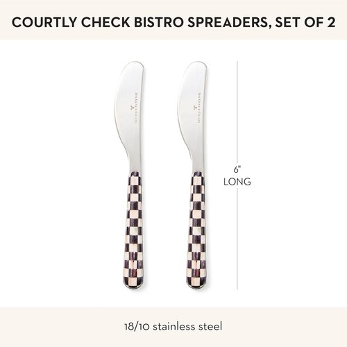 MACKENZIE-CHILDS Bistro Spreaders Set - Stainless Steel Butter & Charcuterie Utensils | Black & White Check