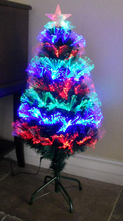 Tektrum 36in Color Changing Fiber Optic Christmas Tree with LED Star Top - Pre-Lit Circular Lights, Metal Stand (Variation: 3ft)