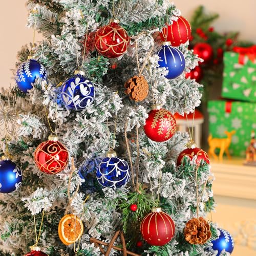 Liliful 24 Pack Red Glass Christmas Ornaments 2.36 Inch Winter Snowflake Design