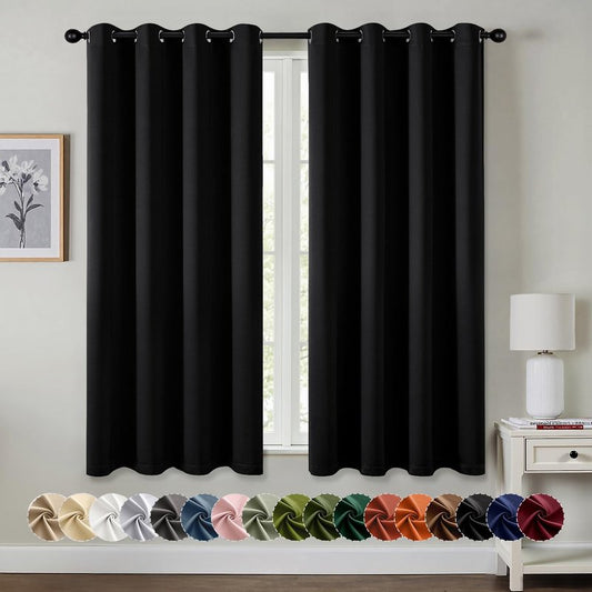 MIULEE Black Blackout Curtains for Bedroom Living Room 63 Inches Long 2 Panels, Thermal Insulated Room Darkening Drapes Solid Grommet Noise Reduction Light Blocking Window Treatments 50x63 Inch