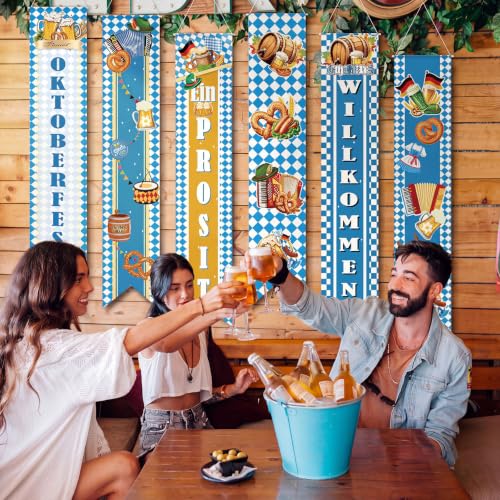 Oktoberfest Banner Set - Light Blue Bavarian Party Decorations, 6 Pieces