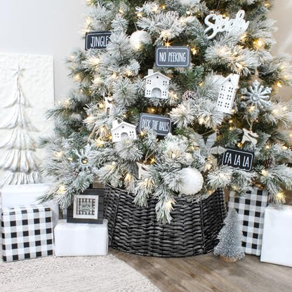 Black Wicker Christmas Tree Collar 29-Inch Farmhouse Holiday Decor