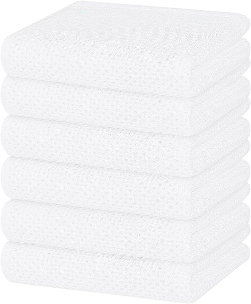 Homaxy 100% Cotton Kitchen Dish Towels - Ultra Soft & Absorbent Quick-Drying, 13 x 28 Inches, 6-Pack, White