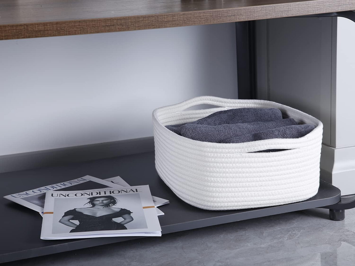 Regine Switzerland Woven Cotton Rope Storage Basket - Versatile Organizer for Baby Nursery & Pet Toys (White)