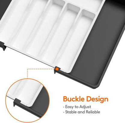 Lifewit Expandable Silverware Drawer Organizer - BPA-Free Utensil Tray for Kitchen | Adjustable 13-22 x 15" in White & Black