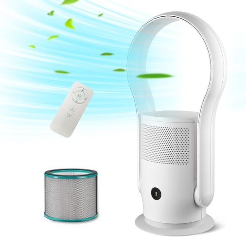 Bladeless Tower Fan with HEPA Filter - 80° Oscillation, Remote Control, 9 Speeds | Ideal for Home & Office