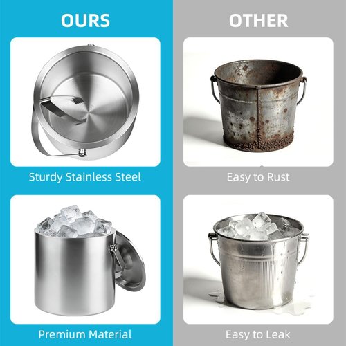 ChefBee Stainless Steel Ice Bucket - 3L Double-Wall Insulated Ice Buckets for Parties with Lid & Tongs, Large Champagne Wine Drink Container Holder, Ideal for Freezer Cocktail Home Bar Accessories