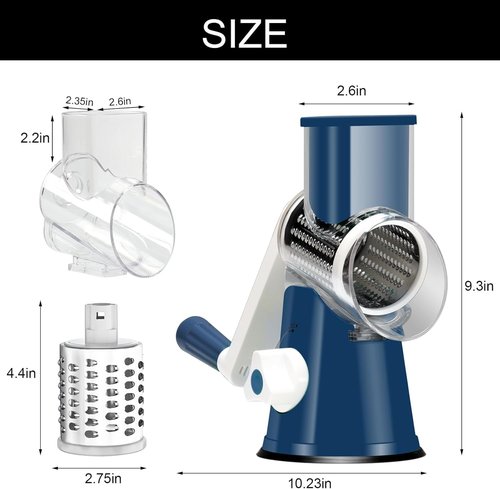 Cambom Rotary Cheese Grater - Hand Crank Shredder for Fresh Cheese & Vegetables | Non-Slip Base, Deep Blue