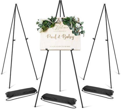PUJIANG 63" Metal Easel Stand - 3 Pack Display for Pictures, Signs & Art | Includes Carrying Bag