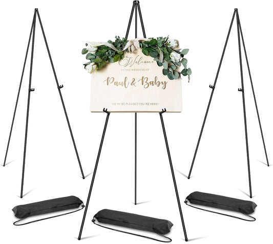 PUJIANG 63" Metal Easel Stand - 3 Pack Display for Pictures, Signs & Art | Includes Carrying Bag