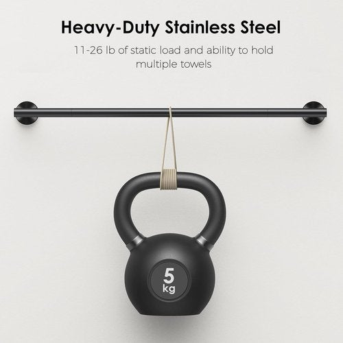 FORIOUS 24-Inch Black Towel Bar - Durable Stainless Steel Bathroom Rack with Mounting Hardware
