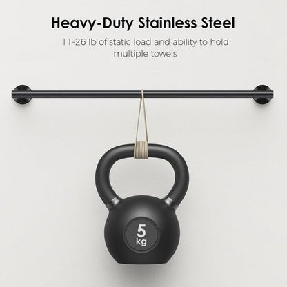 FORIOUS 24-Inch Black Towel Bar - Durable Stainless Steel Bathroom Rack with Mounting Hardware