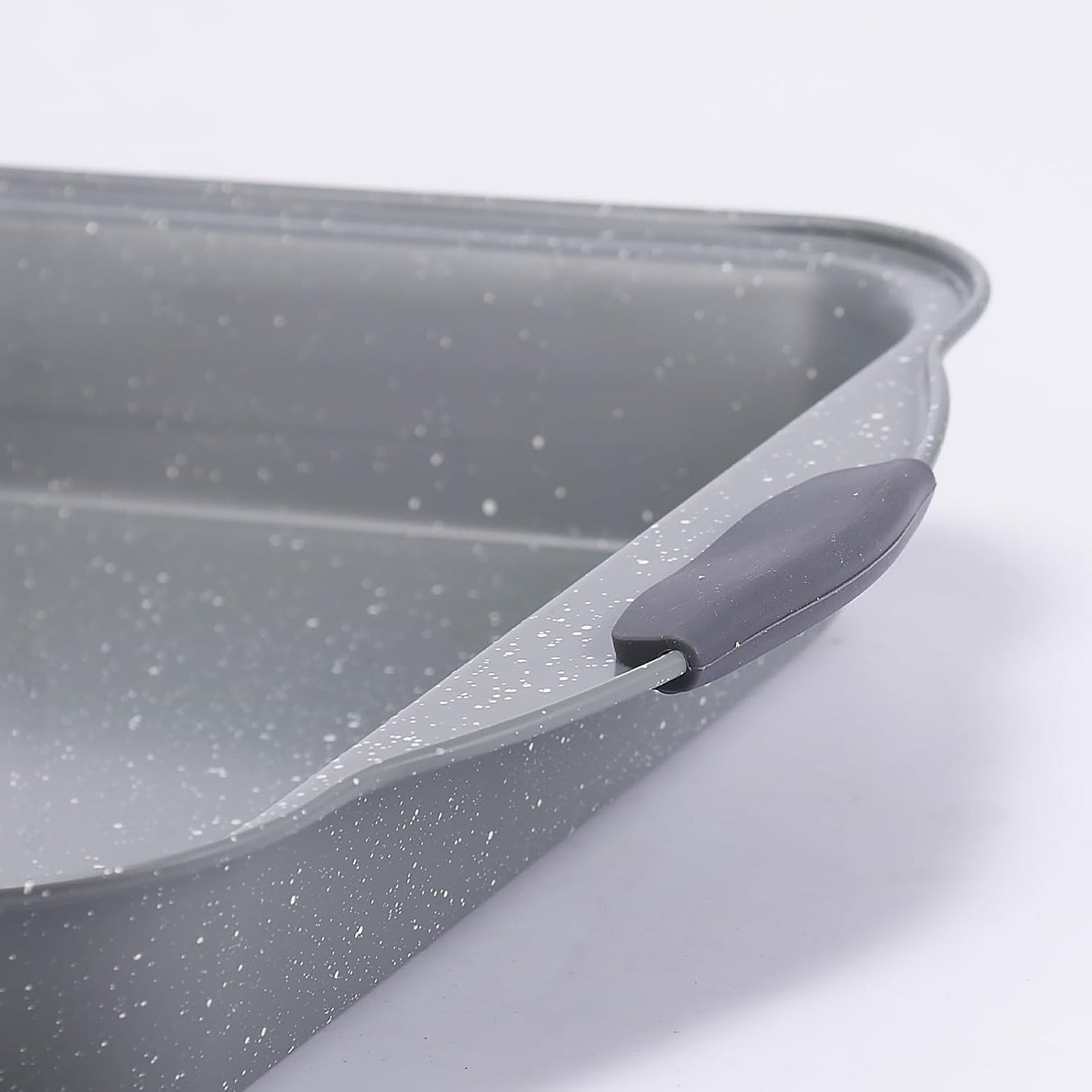 Anveena Nonstick Kitchen Oven Baking Pans - Premium Commercial Grade Bakeware with Red Silicone Handles | Easy to Clean Gray, 3-Piece Set