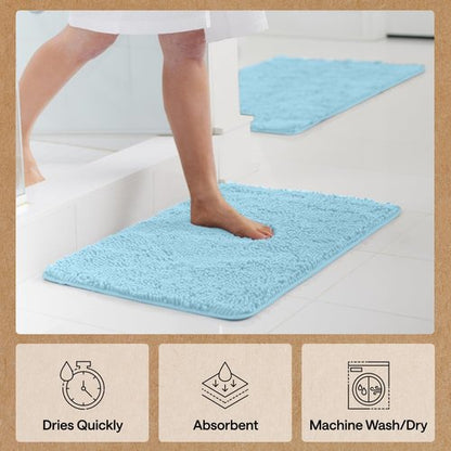 GORILLA GRIP Bath Rug Mat, Thick Soft Absorbent Chenille, Quick Dry Microfiber Mats, Rubber Backing Washable Shower Floor Rugs, US Designed Bathroom Bathmat Home Decor Accessories, 24x17, Sky