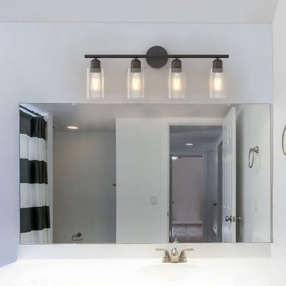 Espird 4 Light Bathroom Vanity Light Fixtures Black,Rustic Farmhouse Vanity Lighting Over Mirror Modern Industrial Lamp with Cylinder Glass Shade UL Certified