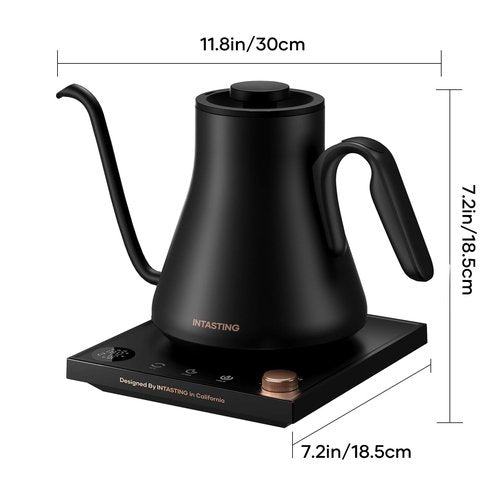 INTASTING Electric Kettles, Gooseneck Electric Kettle, ±1℉ Temperature Control, Stainless Steel Inner, Quick Heating, for Pour Over Coffee, Brew Tea, Boil Hot Water, 0.9L Black