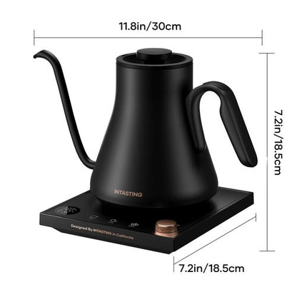 INTASTING Electric Kettles, Gooseneck Electric Kettle, ±1℉ Temperature Control, Stainless Steel Inner, Quick Heating, for Pour Over Coffee, Brew Tea, Boil Hot Water, 0.9L Black