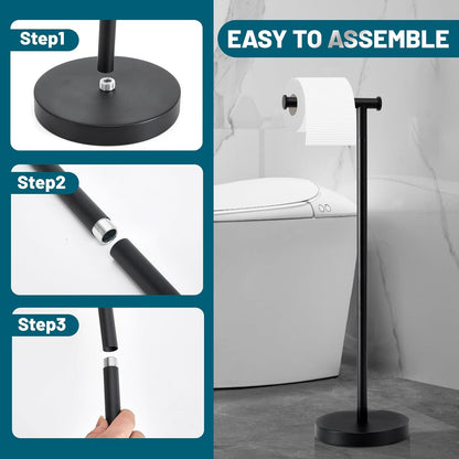 Skiennix Toilet Paper Holder Stand - Rustproof Free Standing Design with Stable Weighted Base | Black Finish