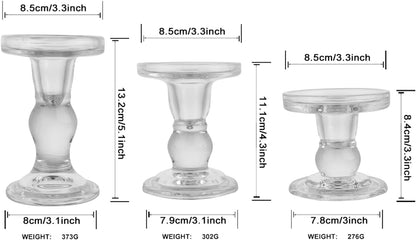 Skiennix 6-Piece Glass Candlestick Set - Elegant Crystal Candle Holders for Weddings & Decor | Clear