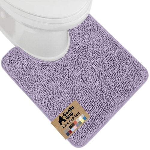 GORILLA GRIP Plush Absorbent Shaggy Chenille Bath Rug Mat for Oval Toilet Base with Rubber Backing, Machine Washable Rugs, Soft Microfiber Contour Mats for Toilets, Bathroom Decor, Lt Purple