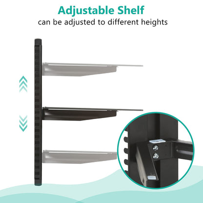 WALI Floating TV Shelf, 1 Tier Glass Projector Shelf for DVD Players, Routers, Game Consoles, Cable Boxes, Living Room Decor, Wall Mount Shelves Hold Up to 17.6lbs (CS201B), 1-Shelf, Black