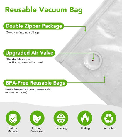 Vacuum Sealer Bags - 30 Pcs BPA-Free Reusable Food Storage Bags with Air Valve | Ideal for Sous Vide & Microwave