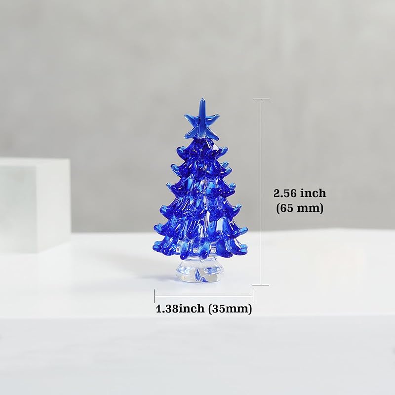 Blue Hand Blown Glass Christmas Tree Figurine - 1.38in Glass Ornament, Variation: Blue