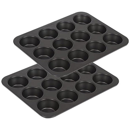 CHEFMADE 12 Cups Muffin Pan Set, 2 Packs Bakeware Non-Stick Cupcake Baking Pan Heavy Duty Carbon Steel Pan Muffin Tins Standard Baking Mold for Cakes