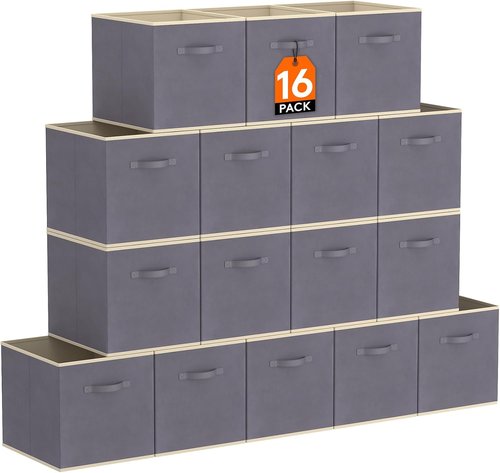 Lifewit Storage Cubes - Foldable Fabric Baskets for Home Organization | 11 Inch, 18L, Gray, 16 Pack