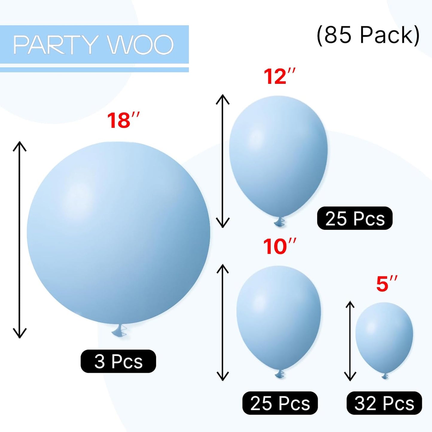 PartyWoo Light Blue Balloon Arch Kit - 85 Pcs in Various Sizes for Graduation, Baby Shower & Birthday Decor