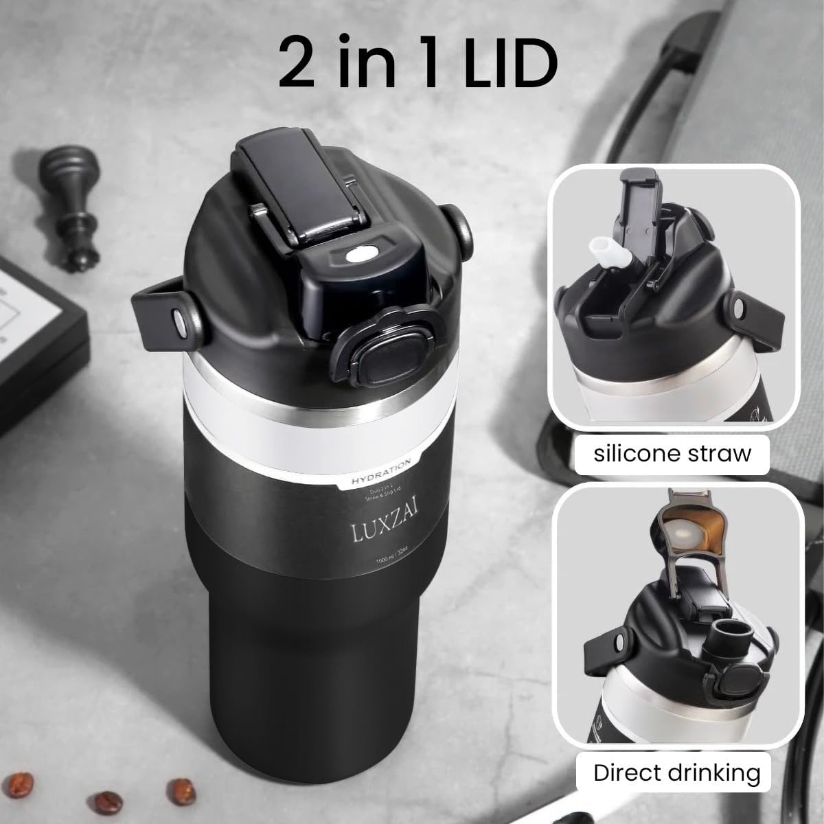 Skiennix 32 oz Insulated Stainless Steel Tumbler - Leak-Proof Travel Mug with 2-in-1 Lid