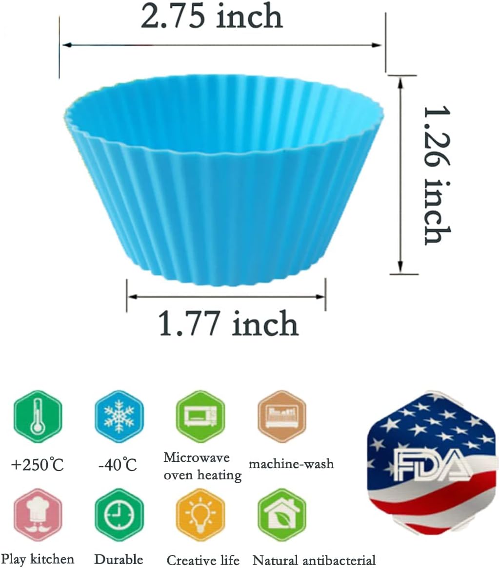 Skiennix Reusable Silicone Cupcake Baking Cups - Non-Stick Muffin Liners in 6 Rainbow Colors | 24 Pack, 2.75 Inch