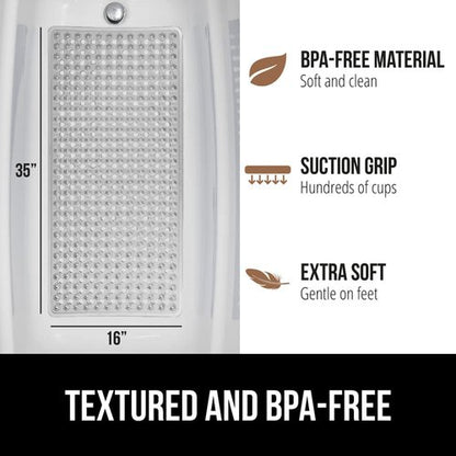 GORILLA GRIP Patented Bath Tub Shower Mat, 2 Pack, 35"x16" Washable Bathtub Floor Mats, Suction Cups and Drain Holes to Keep Tubs Clean, Gray