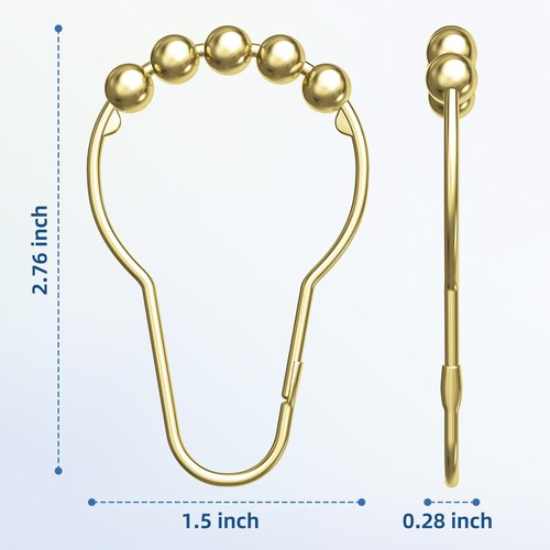 Titanker Gold Shower Curtain Rings, Rust-Resistant Metal Shower Curtain Hooks for Bathroom Shower Rods Shower Hooks Rings for Curtain - Set of 12
