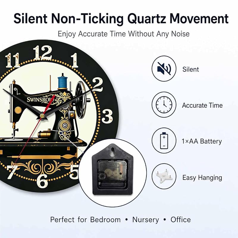 Sewing Machine Wall Clock 10 Inch – Silent Non-Ticking, Variation: Sewing Machine 1+10 Inch