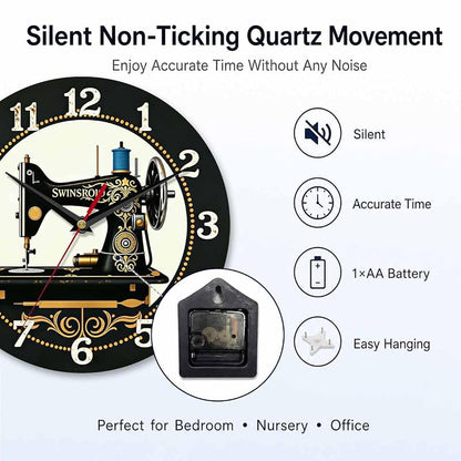 Sewing Machine Wall Clock 10 Inch – Silent Non-Ticking, Variation: Sewing Machine 1+10 Inch