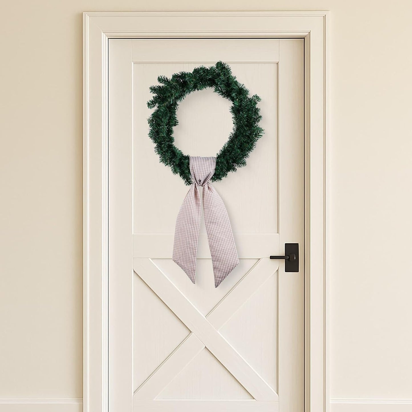 Regine Switzerland Beige White Gingham Wreath Sash - 5.12" Wide x 54.33" for Fall & Thanksgiving Decor