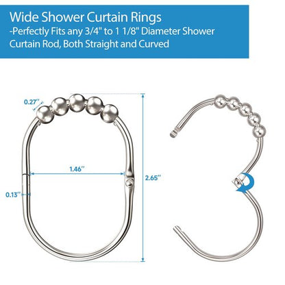 MENGJINGO 12PCS Wide Shower Curtain Hooks Rings, Rust Proof Stainless Steel, Heavy Duty Shower Hooks Rings for Bathroom Shower Rods Curtains Liners, Easy Glide Rollers, Set of 12,Chrome