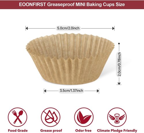 Eoonfirst Mini Cupcake Liners - Food Grade Greaseproof Paper, Non-Stick Muffin Wrappers | 400 Pcs