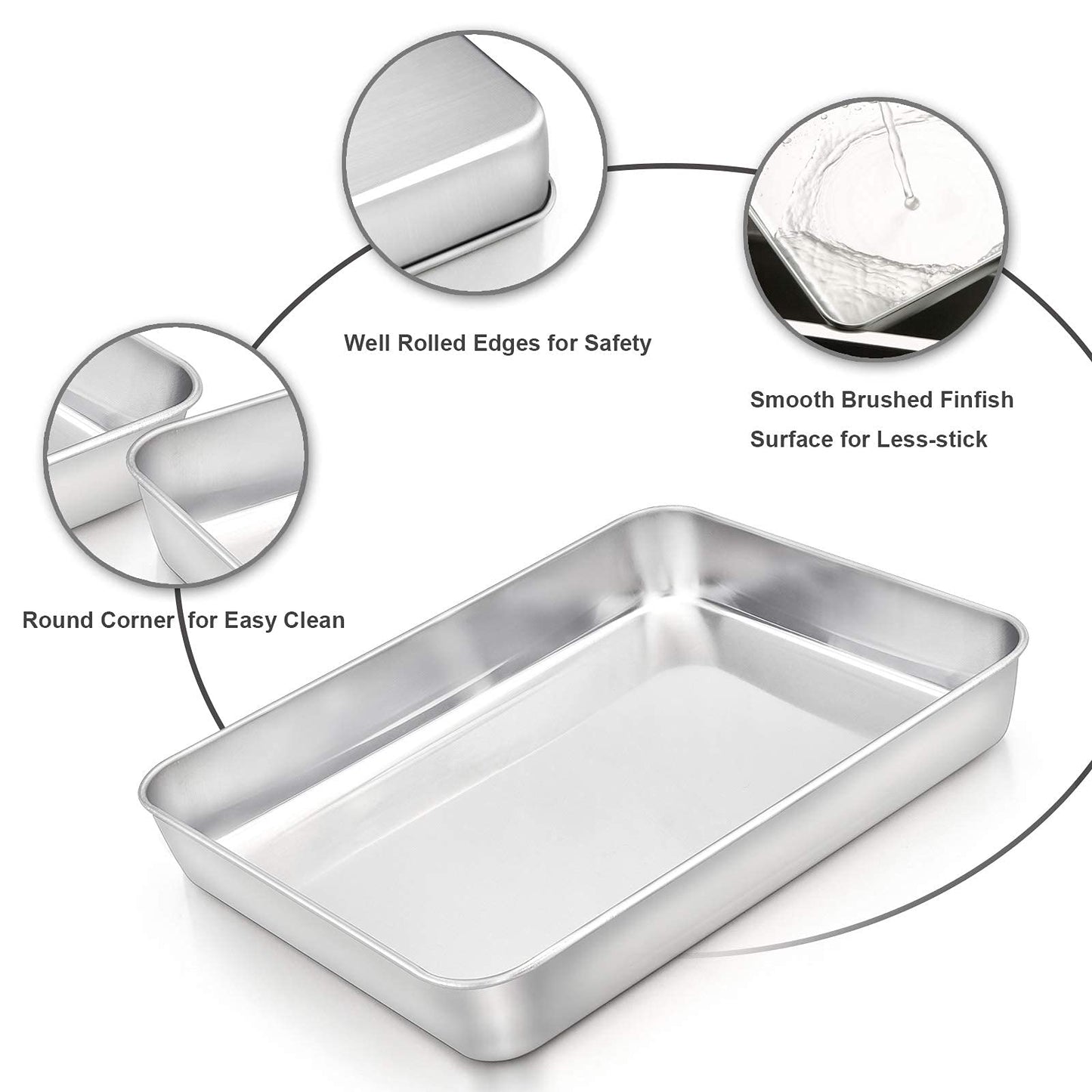 Baking Pans Set of 2, E-far 12.4” x 9.6” x 2” Stainless Steel Rectangular Cake Pans, Baking Sheet Pan for Lasagna Brownies Casseroles, Non-toxic & Healthy, Dishwasher Safe