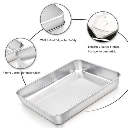 Baking Pans Set of 2, E-far 12.4” x 9.6” x 2” Stainless Steel Rectangular Cake Pans, Baking Sheet Pan for Lasagna Brownies Casseroles, Non-toxic & Healthy, Dishwasher Safe